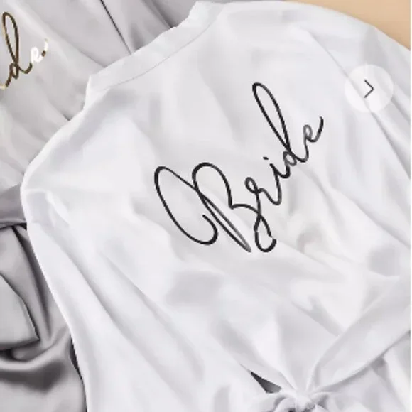 Metallic Script Bride Satin Robe O/S - Picture 3 of 4